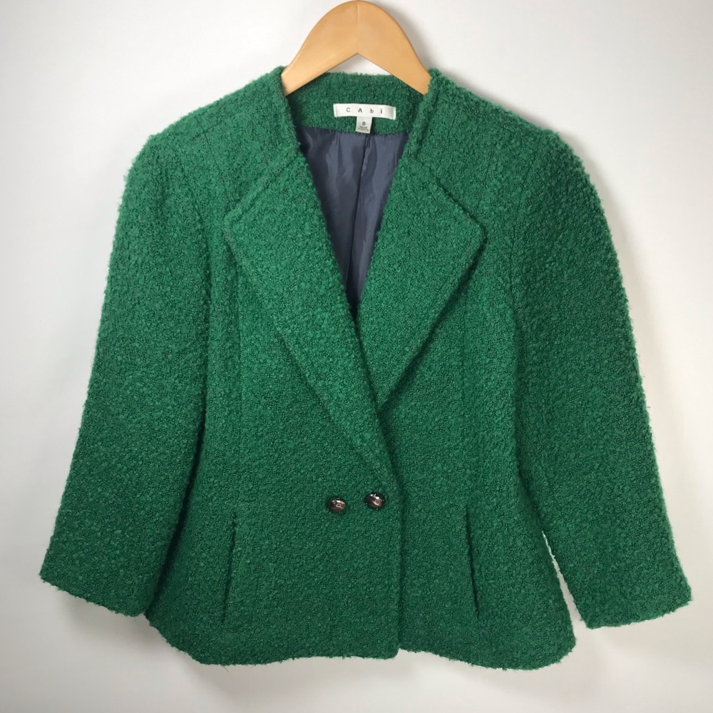 Cabi Ladies Jacket Kelly Green Boucle Cropped Women’s Jacket 8 Medium